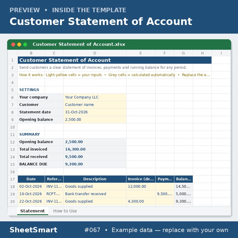 Customer Statement of Account – sheet preview