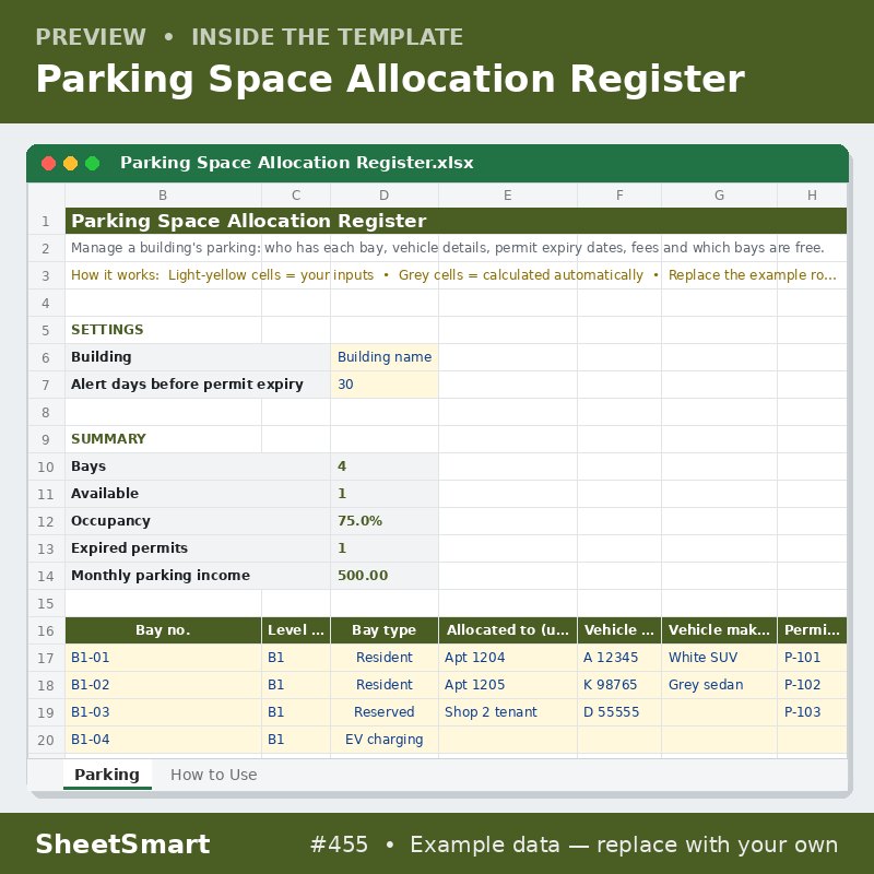 Parking Space Allocation Register – sheet preview