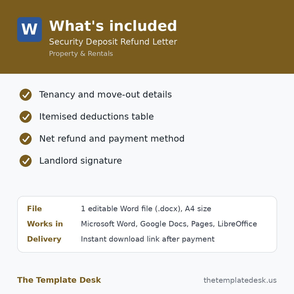 Security Deposit Refund Letter – what's included