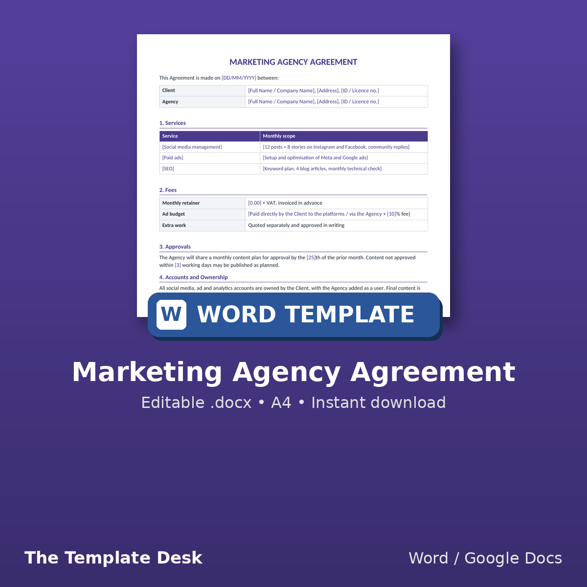 Marketing Agency Agreement – cover
