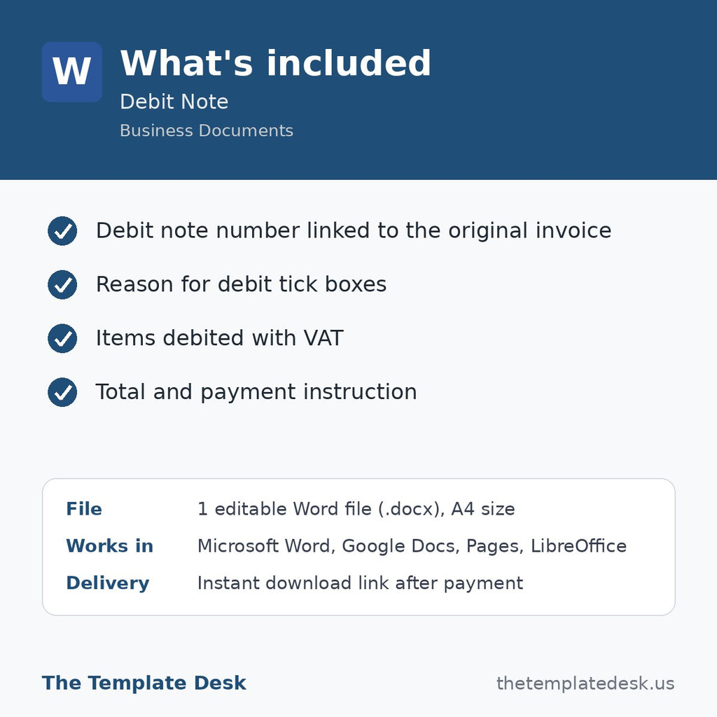 Debit Note – what's included
