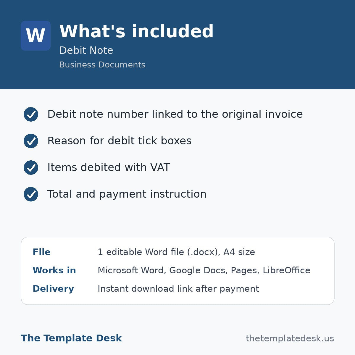Debit Note – what's included