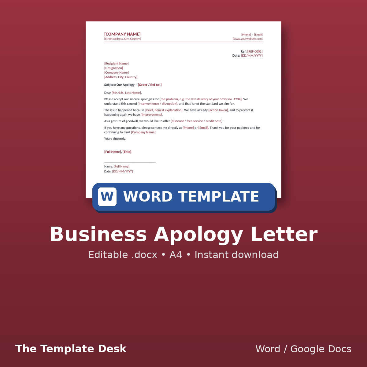 Business Apology Letter – cover