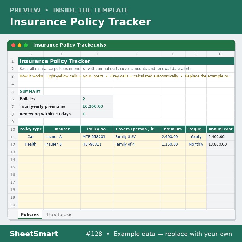 Insurance Policy Tracker – sheet preview