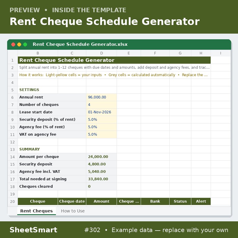Rent Cheque Schedule Generator – sheet preview
