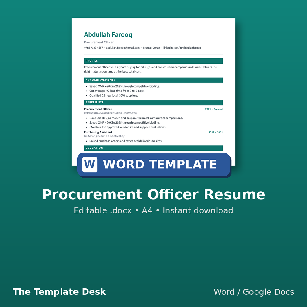 Procurement Officer Resume – cover