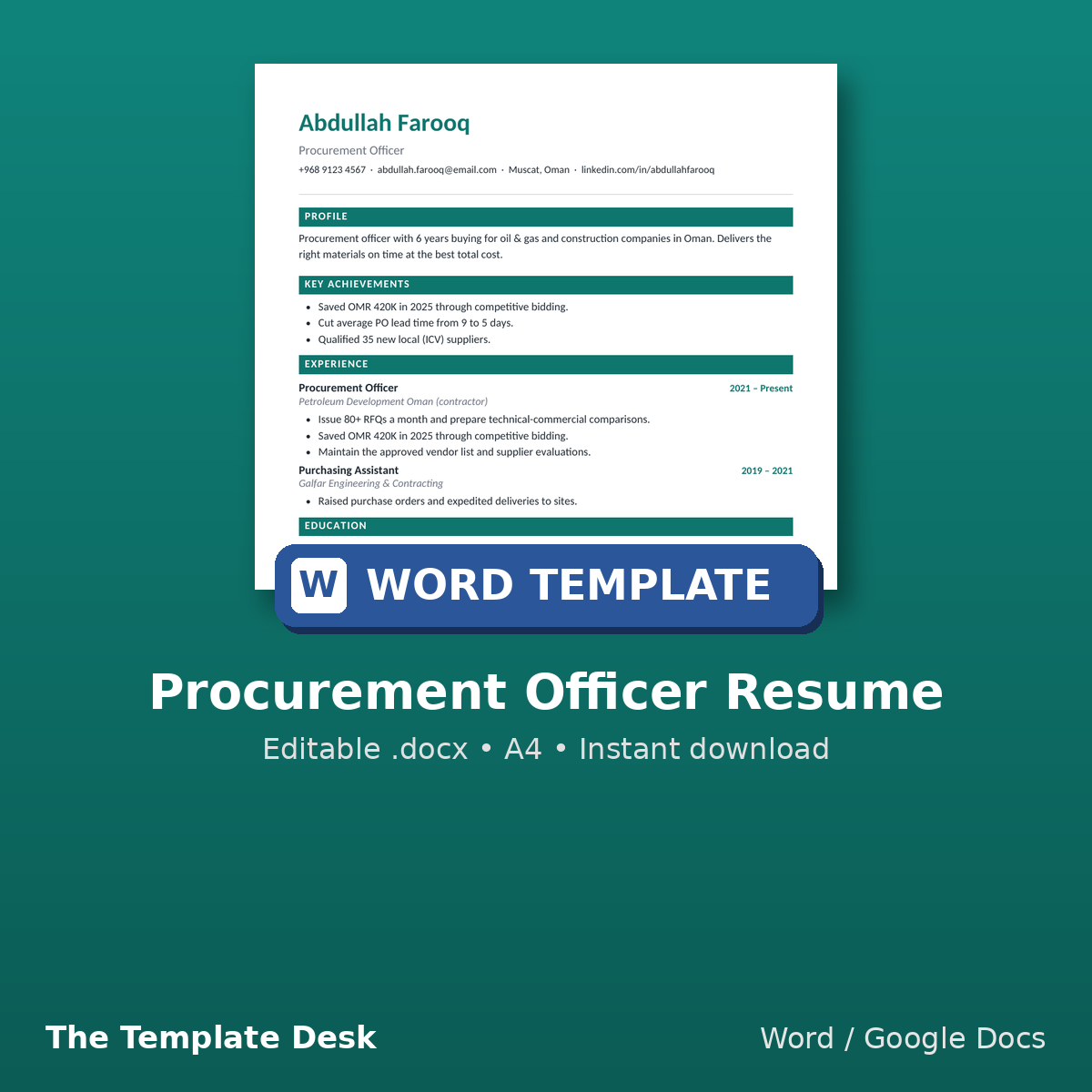 Procurement Officer Resume – cover