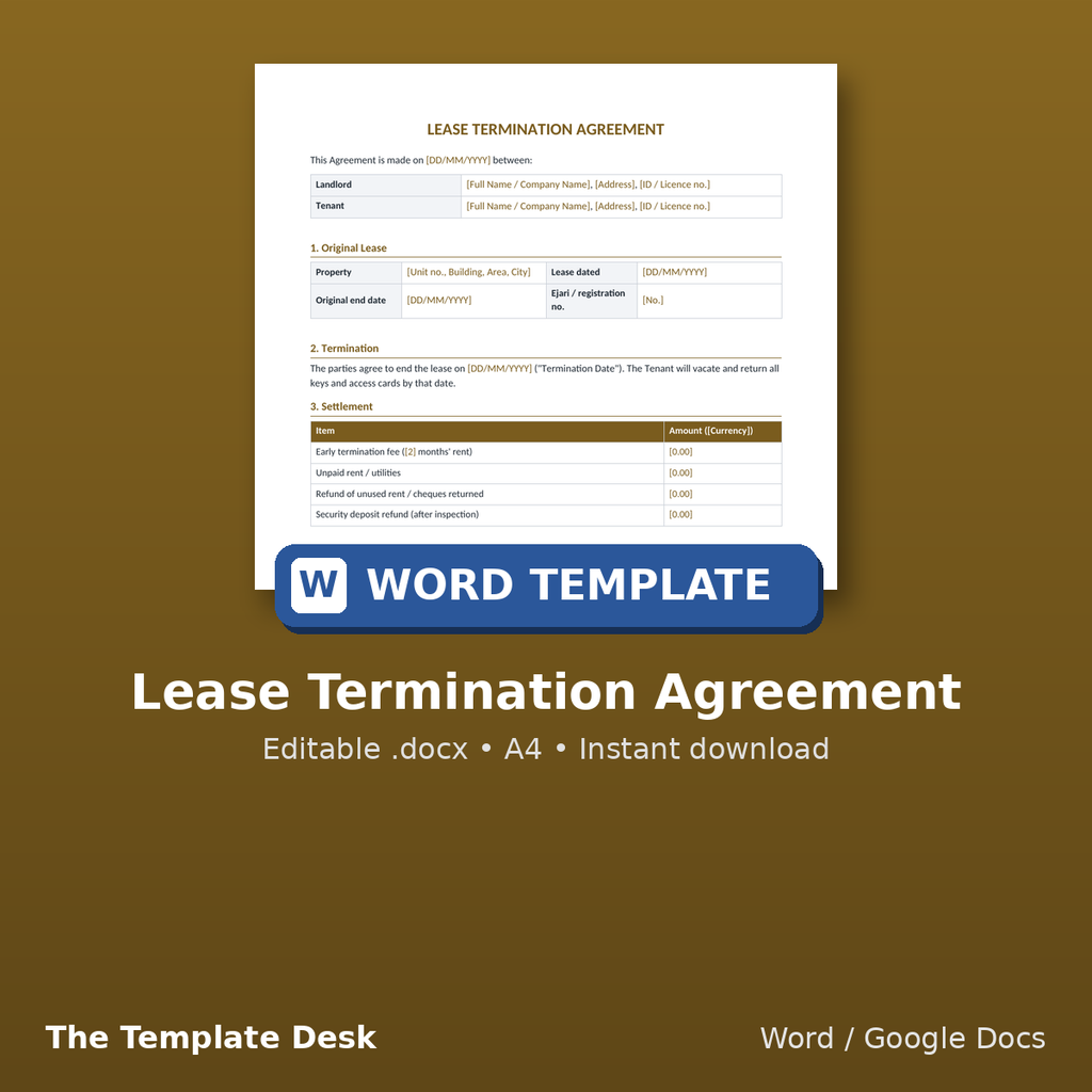 Lease Termination Agreement – cover