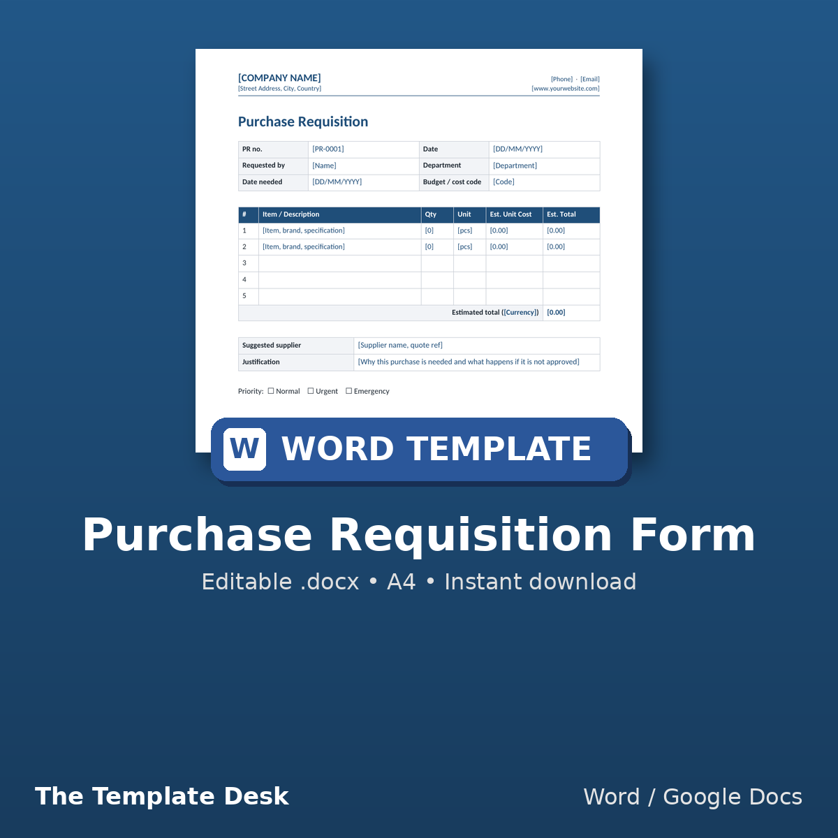 Purchase Requisition Form – cover