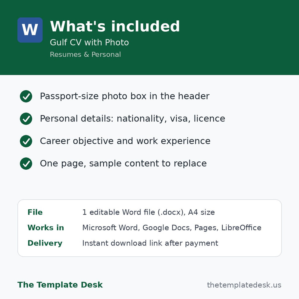 Gulf CV with Photo – what's included