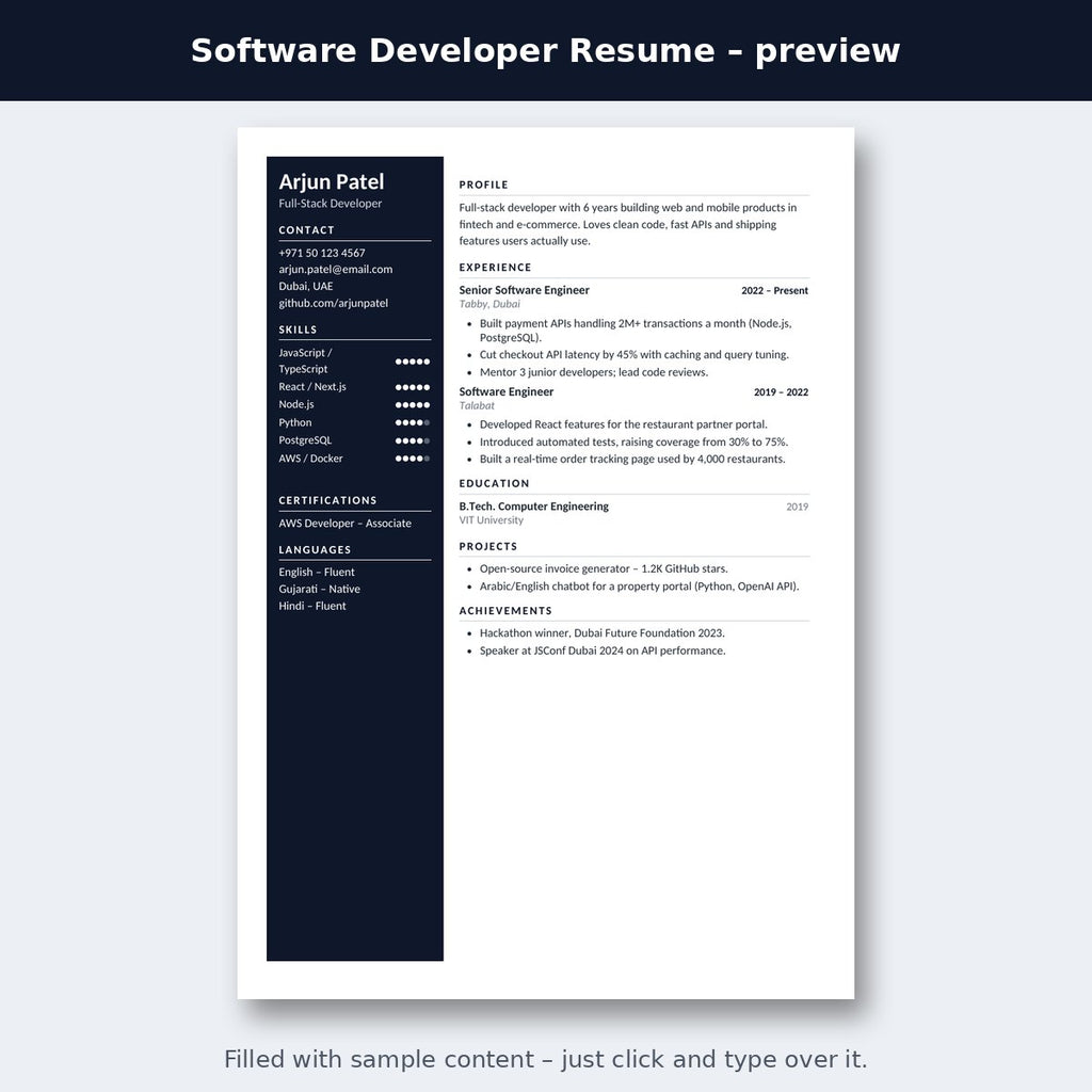 Software Developer Resume – preview