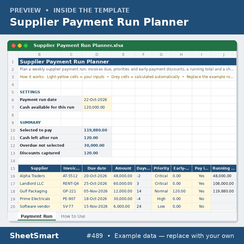 Supplier Payment Run Planner – sheet preview