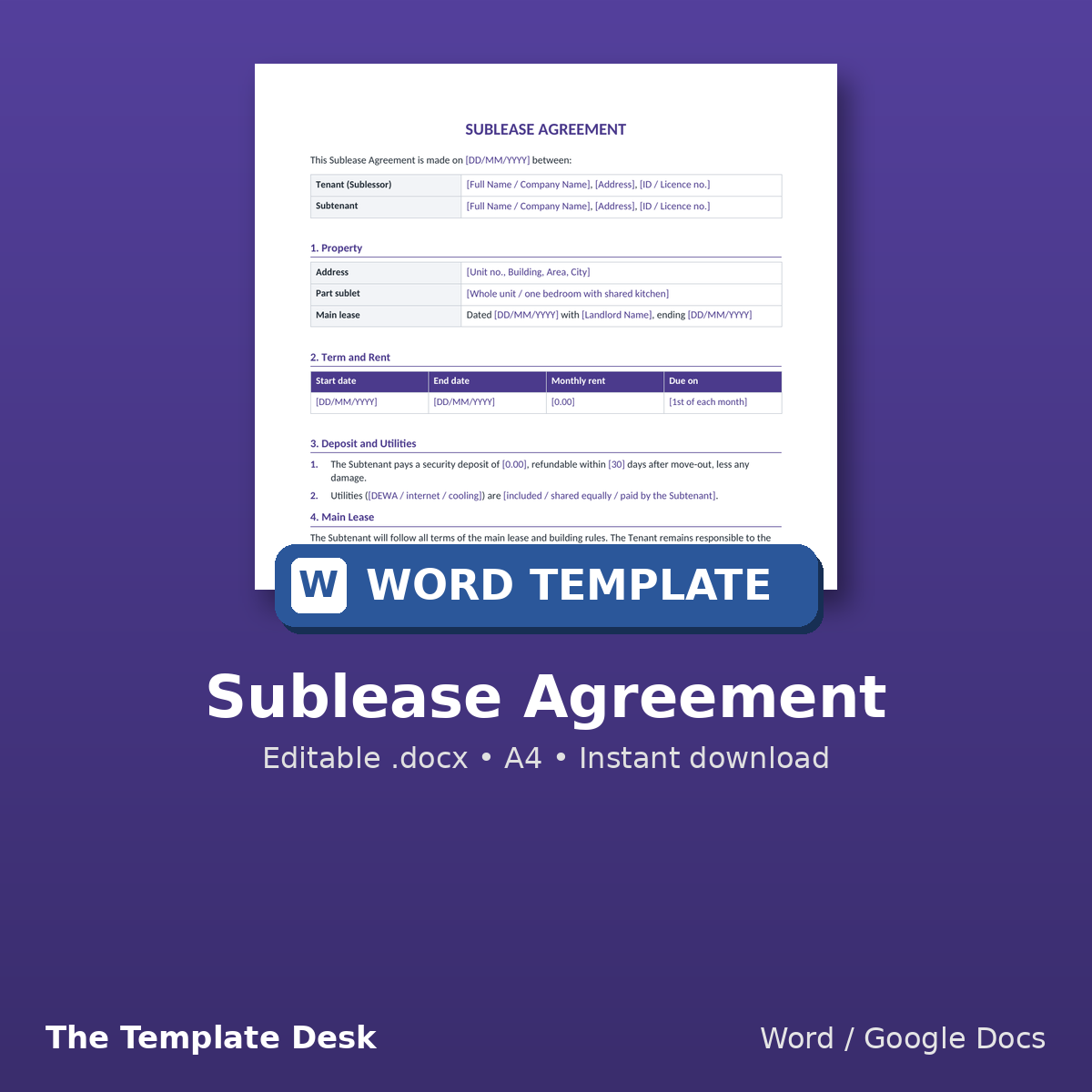 Sublease Agreement – cover