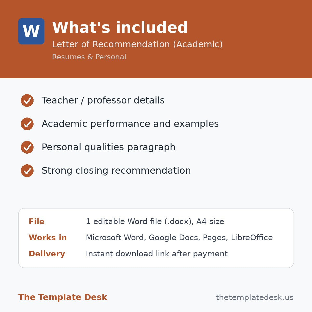 Letter of Recommendation (Academic) – what's included