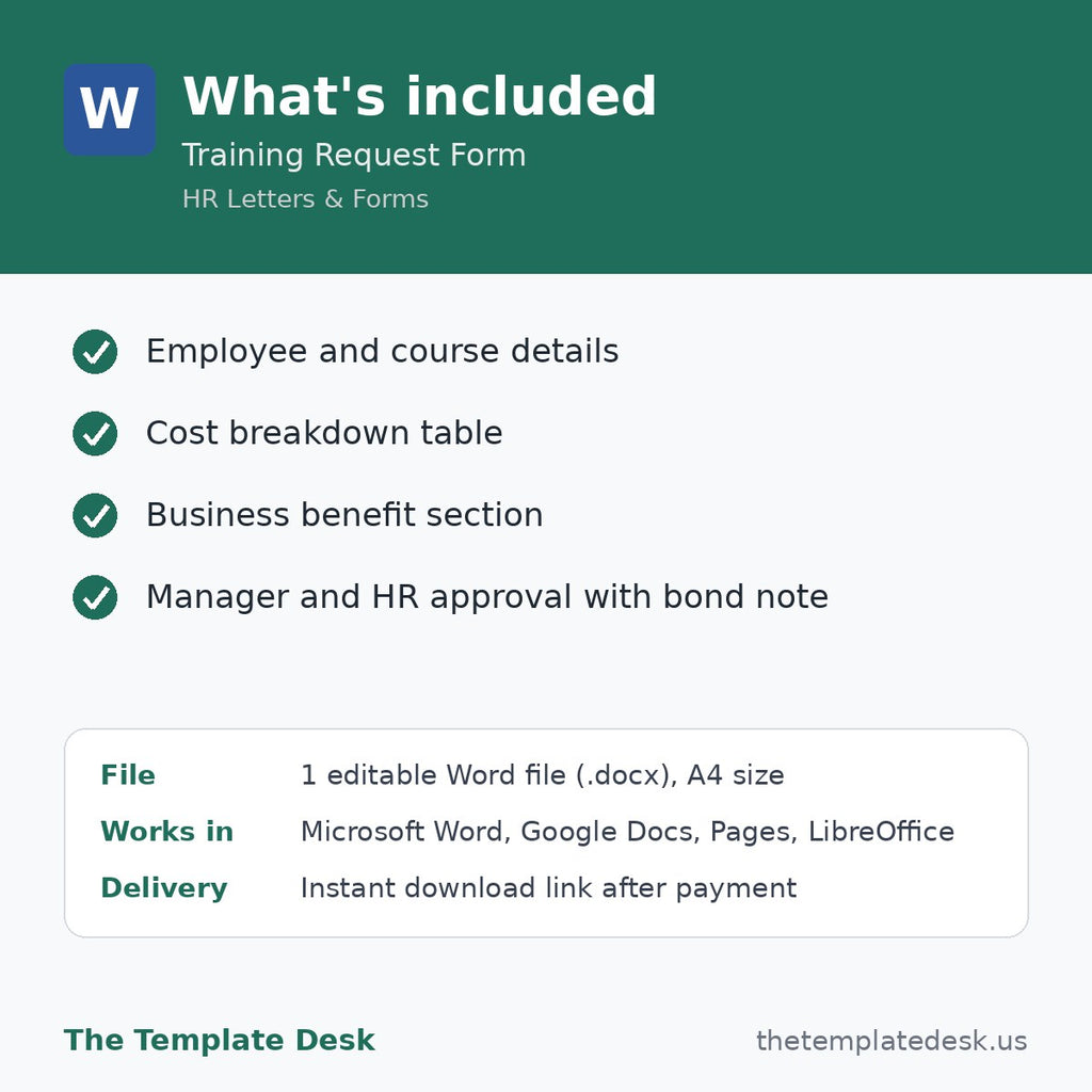 Training Request Form – what's included