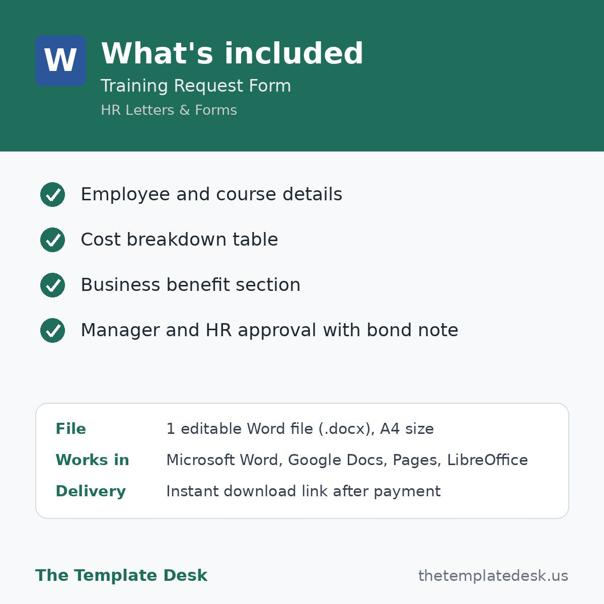 Training Request Form – what's included