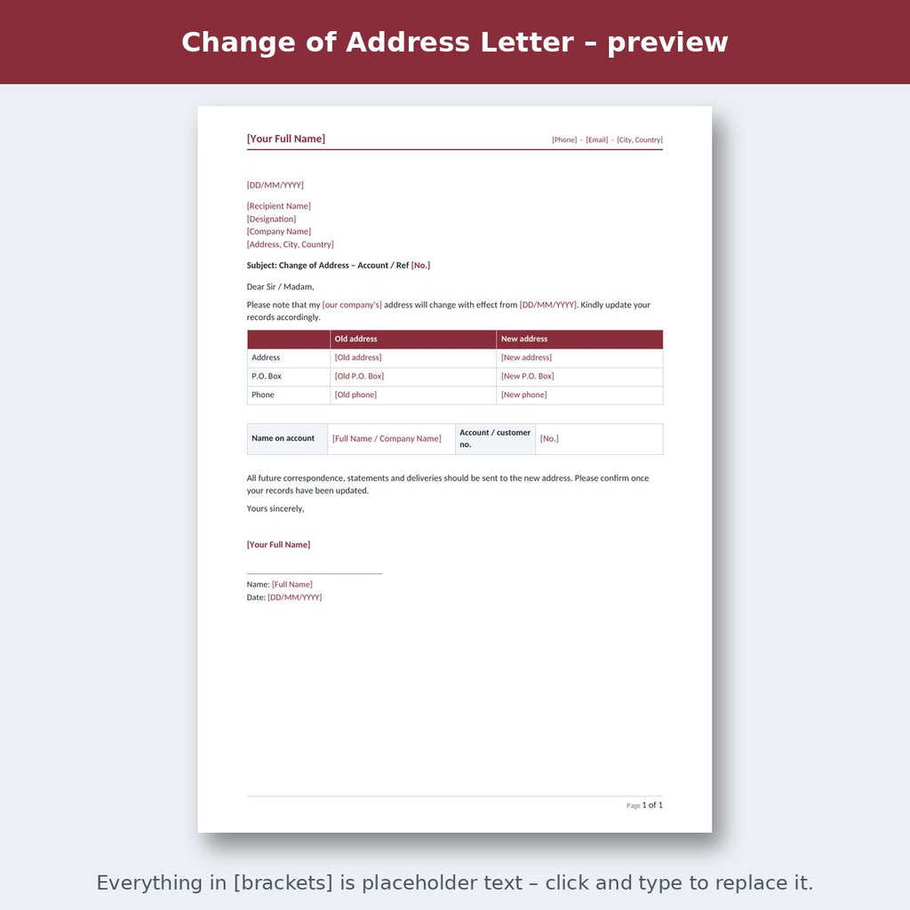 Change of Address Letter – preview