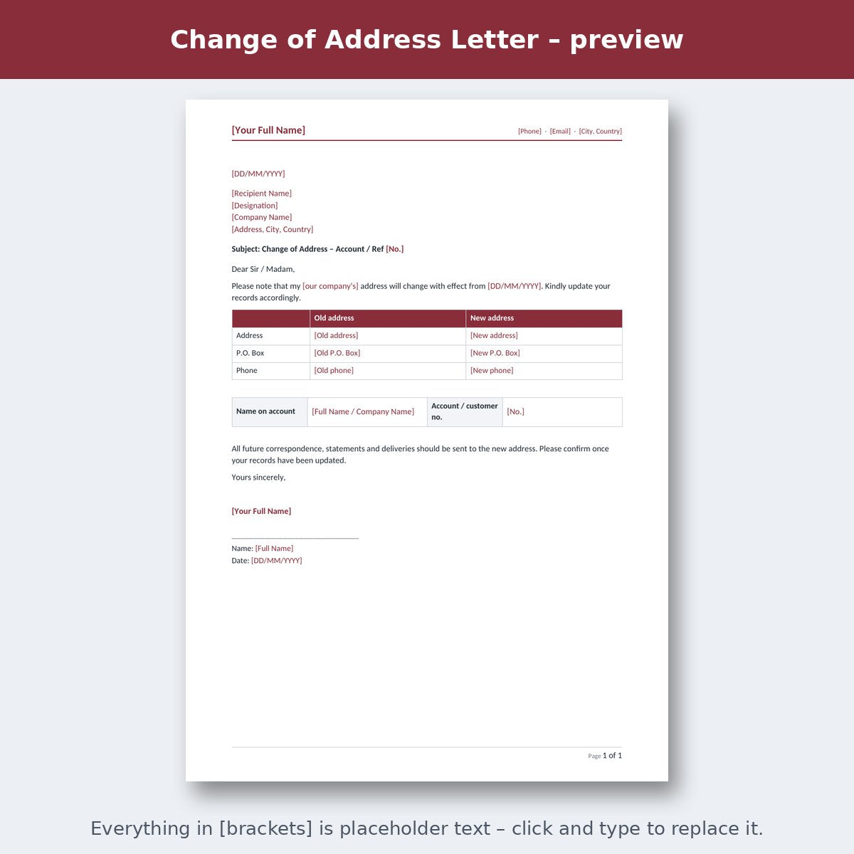 Change of Address Letter – preview