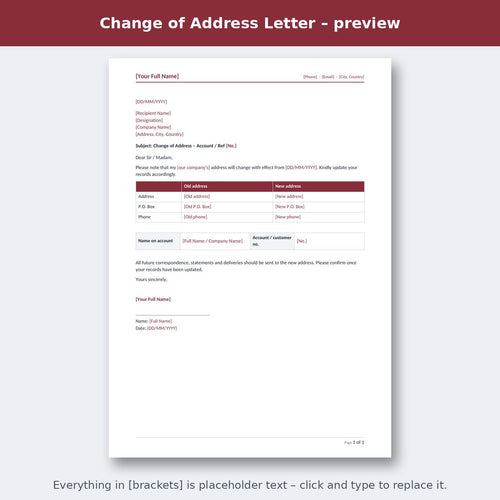 Change of Address Letter – preview